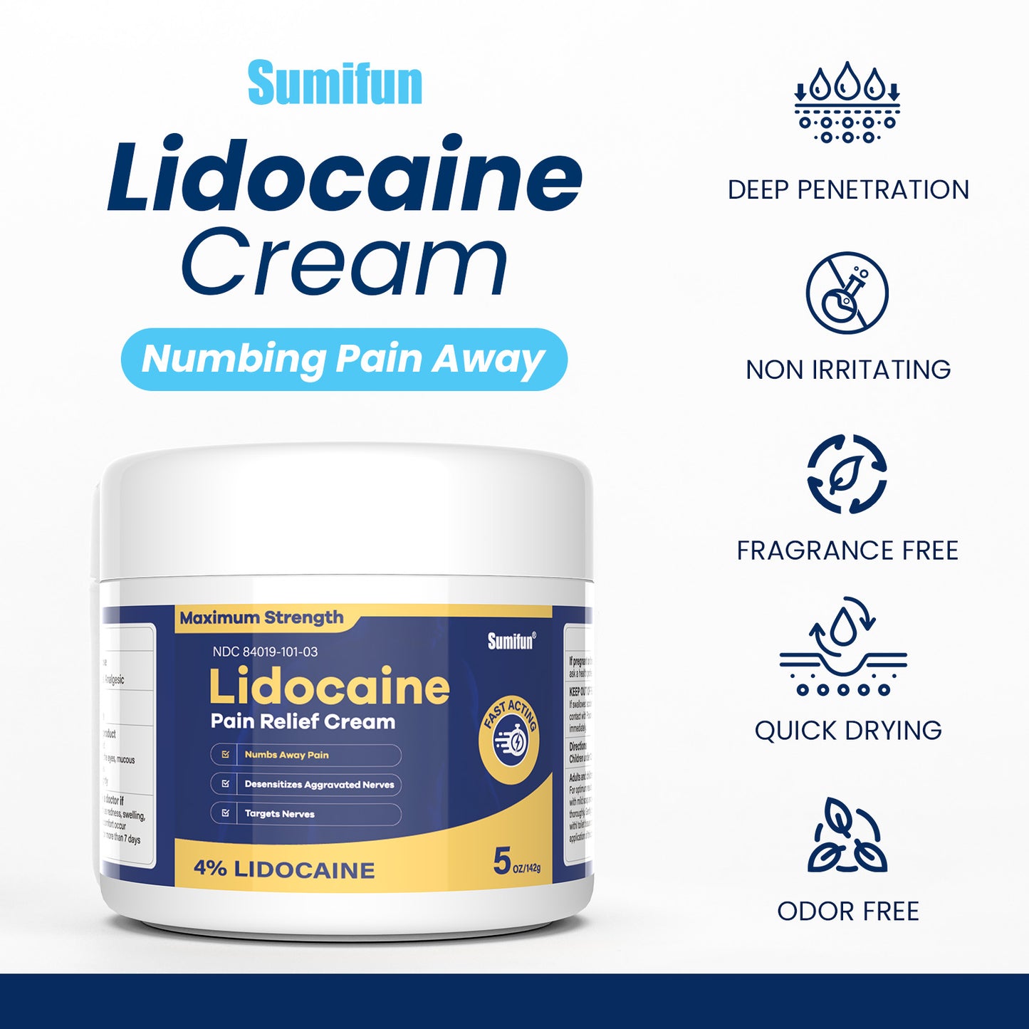 Sumifun Lidocaine Pain Relief Cream 5 Oz
