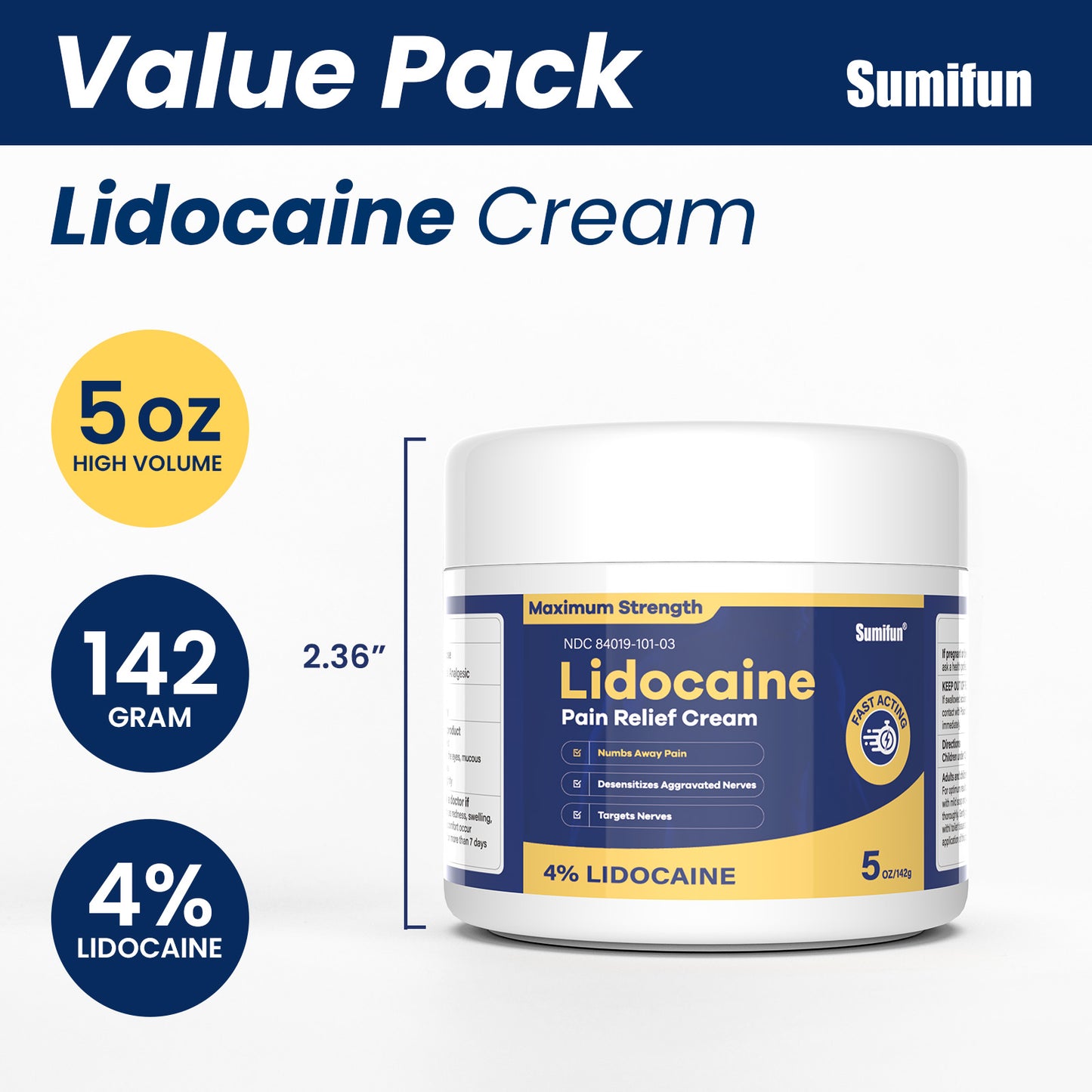 Sumifun Lidocaine Pain Relief Cream 5 Oz