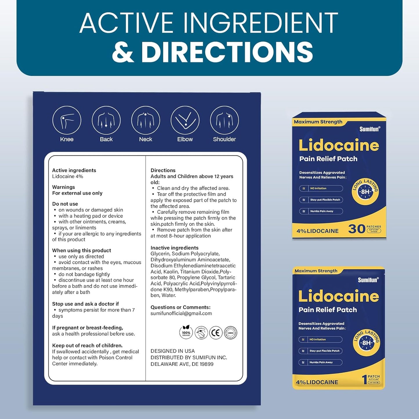 Sumifun 4% Lidocaine Relief Patches 30 Count