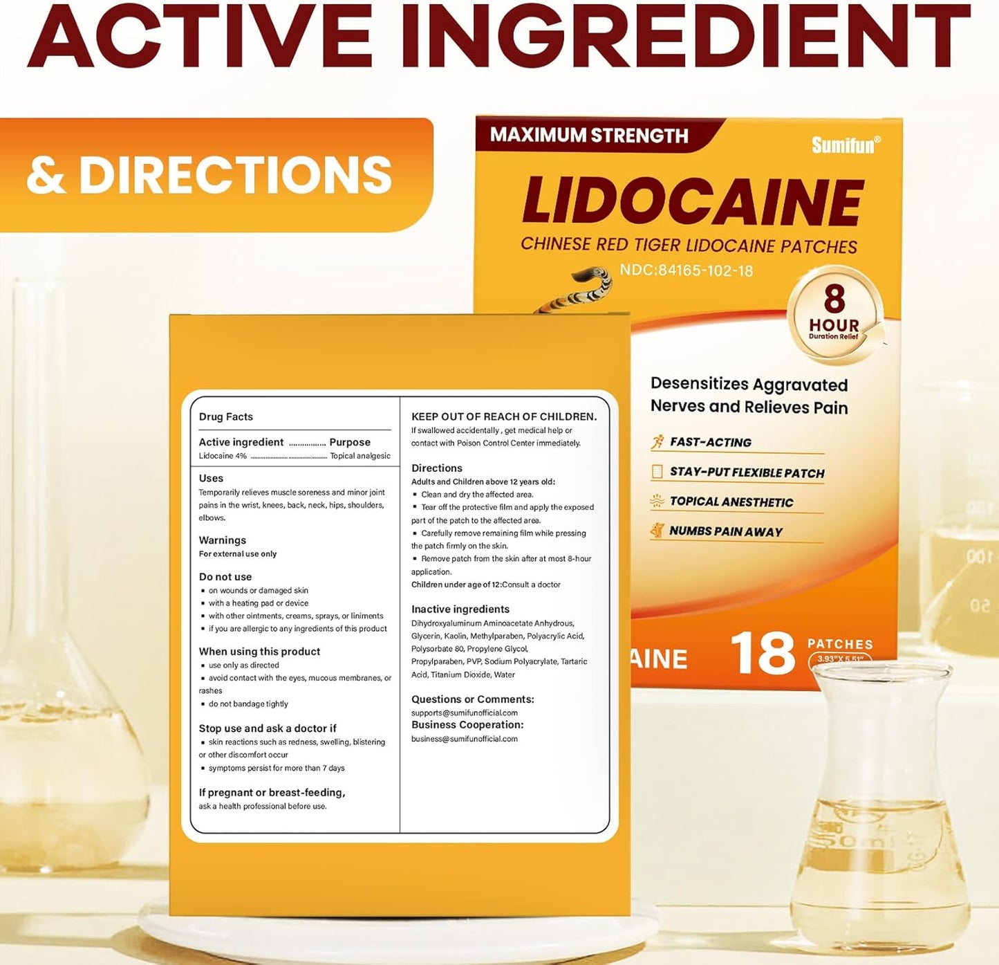 4% Lidocaine Pain Relief Patches,18 Count-Chinese Red Tiger Lidocaine Patches