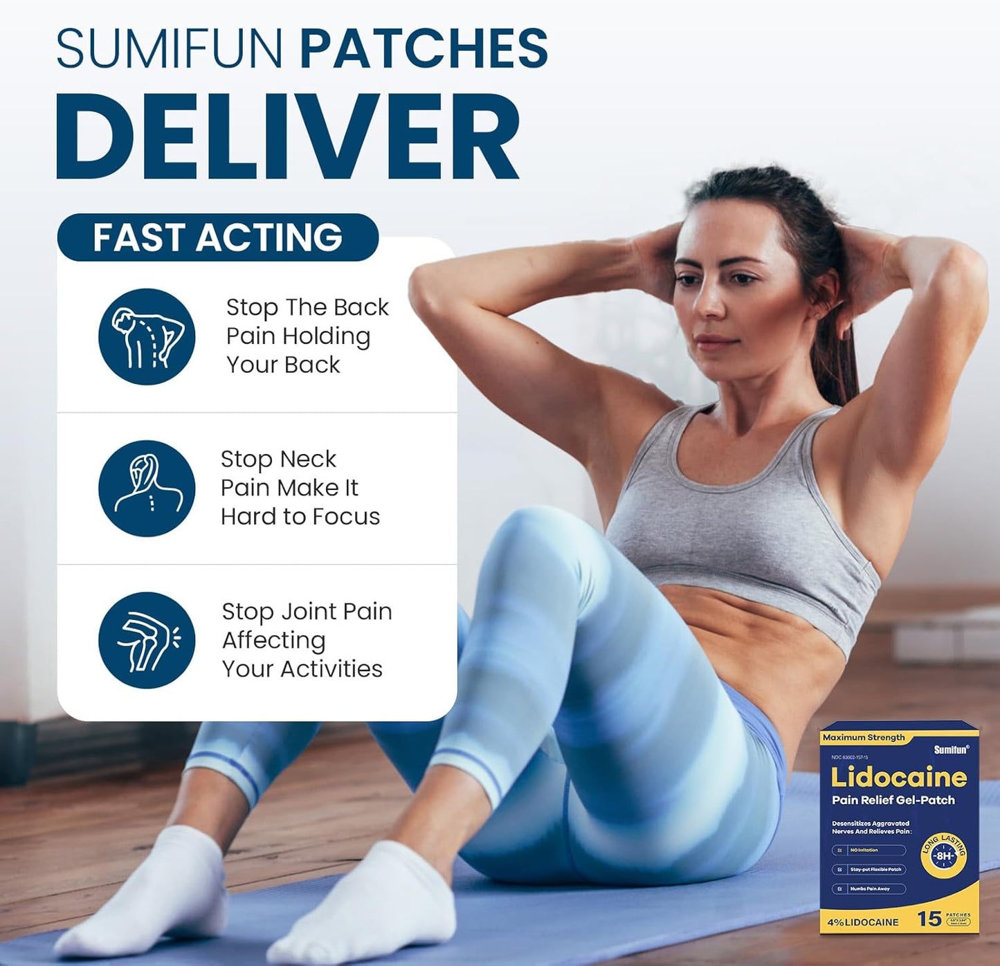 Sumifun 4% Lidocaine Pain Relief Patches 45 Counts (15*3)