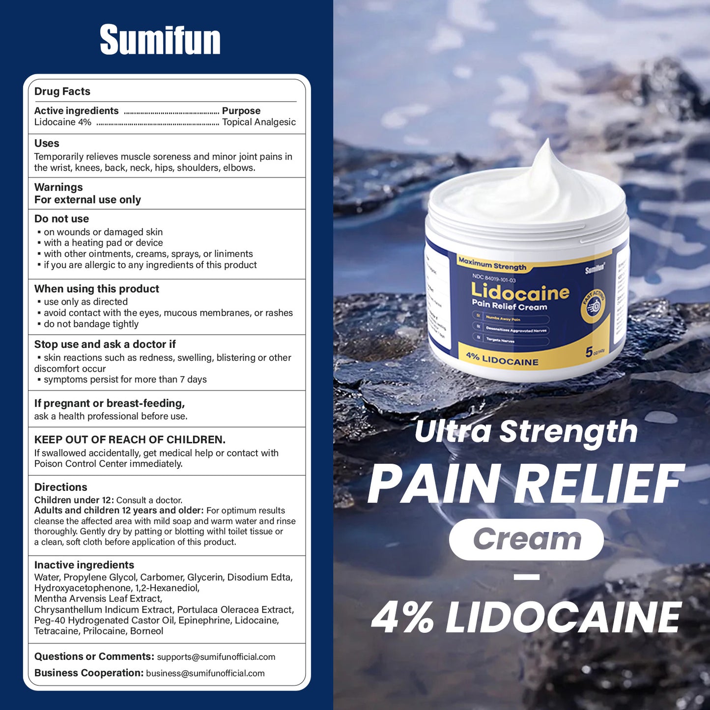 Sumifun Lidocaine Pain Relief Cream 5 Oz