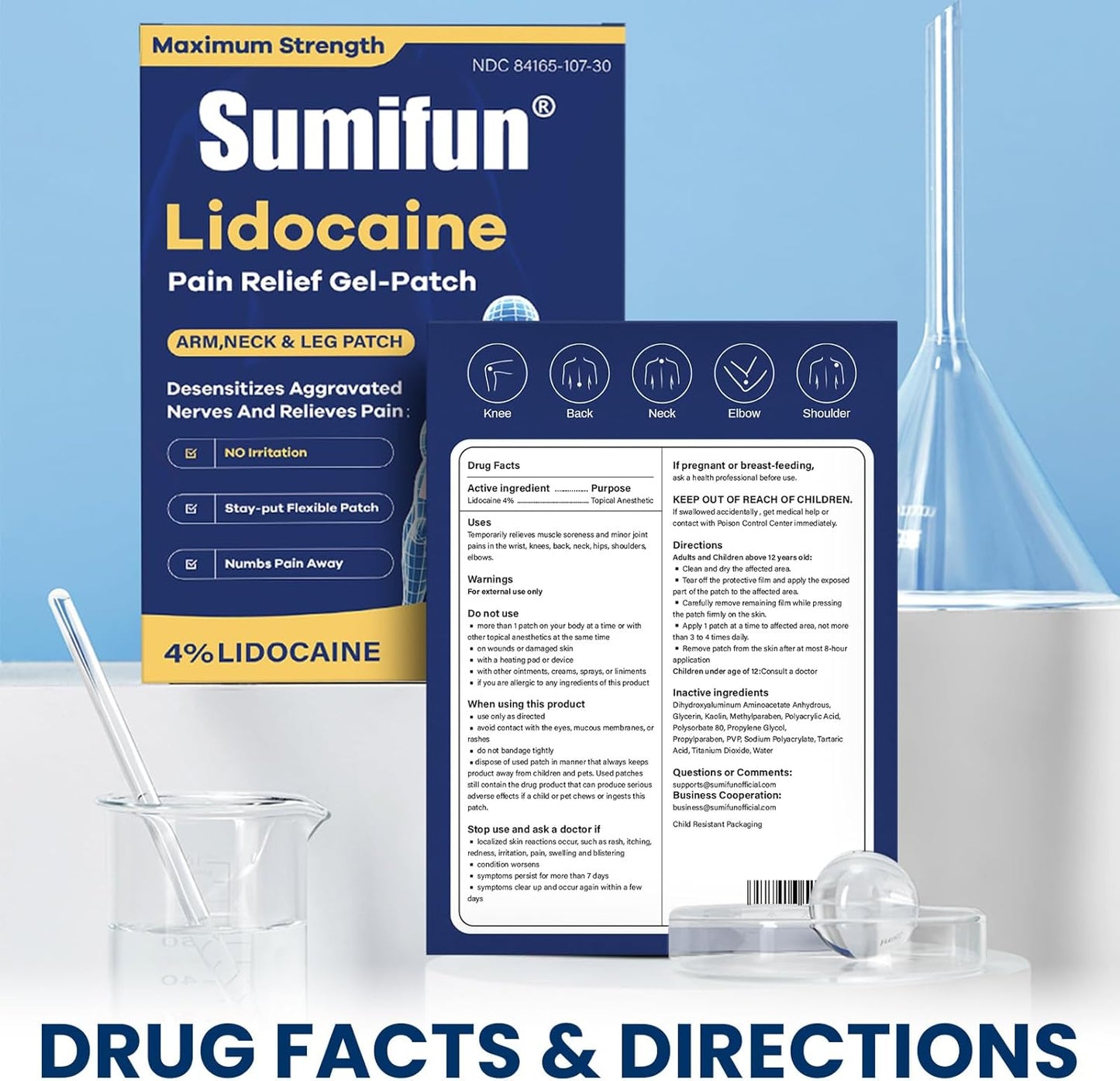 Sumifun 4% Lidocaine Pain Relief Patches | Medium Size (3.15"x4.72")