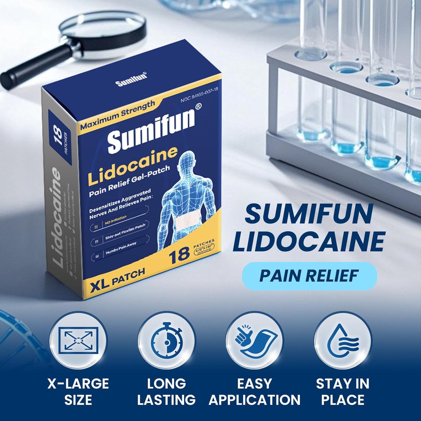Sumifun 4% Lidocaine XL Pain Patches | Extra Large 4.72"x7.87"