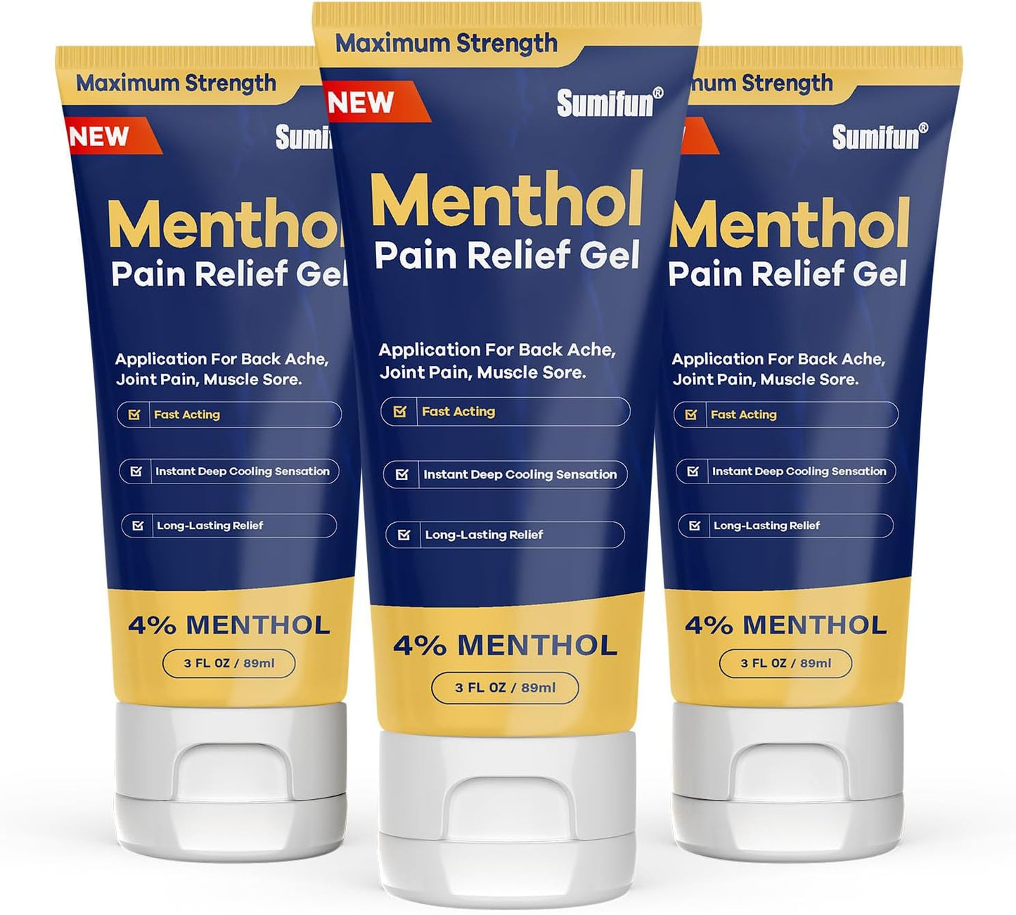Sumifun 4% Menthol Pain Relief Gel - 3 FL OZ Tube (Pack of 3)
