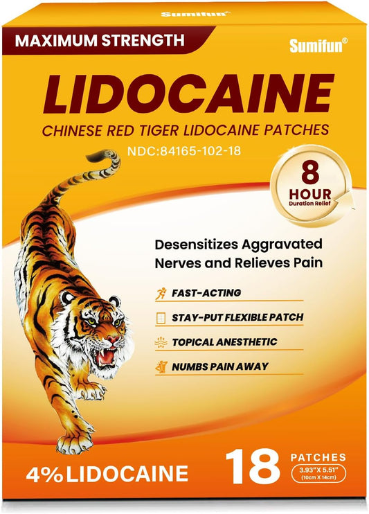 4% Lidocaine Pain Relief Patches,18 Count-Chinese Red Tiger Lidocaine Patches