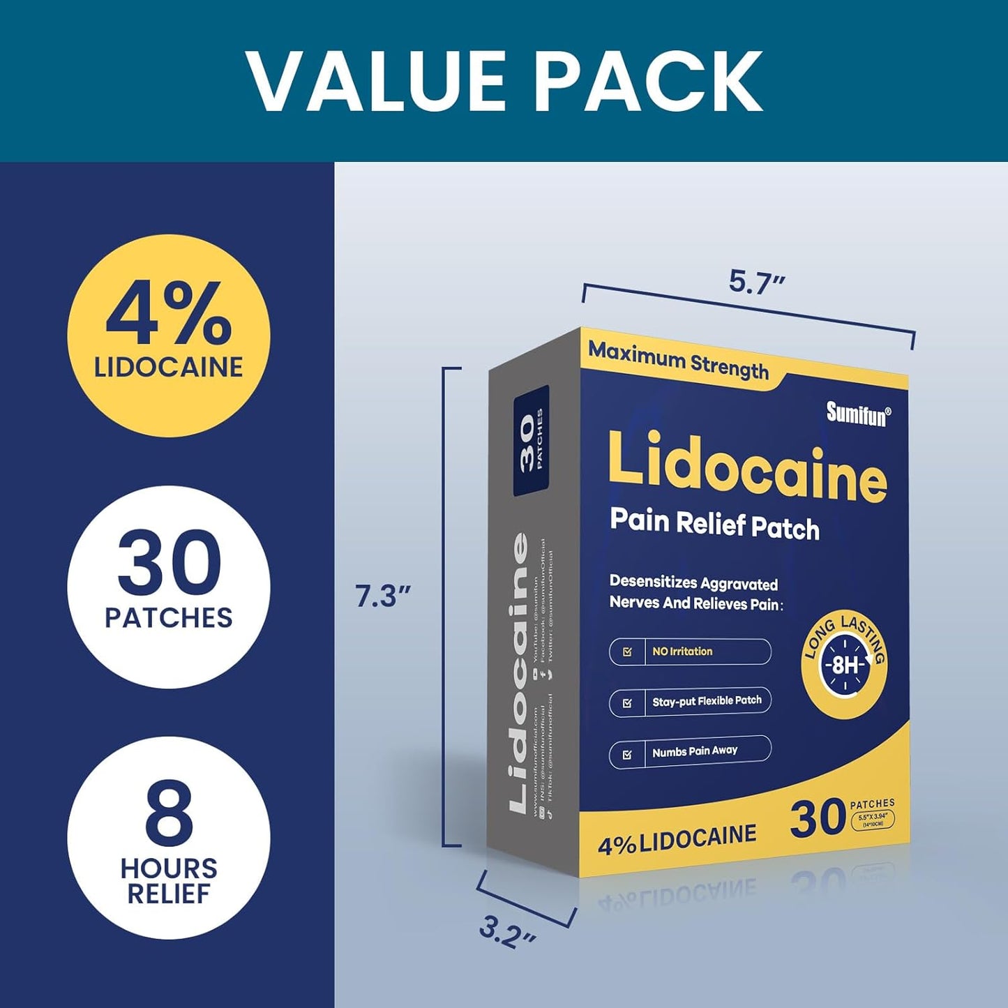 Sumifun 4% Lidocaine Relief Patches 30 Count